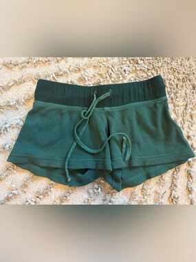Girls' Waffle Knit Drawstring Shorts in Dark Green
